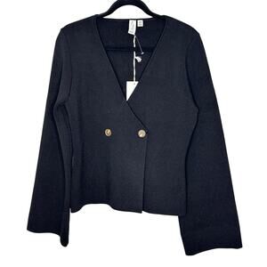 Joie NWT Black Double Breasted Knit Blazer Brown Button Jacket Women's M Luxury